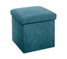 2 En 1 Pouf Pliant Et Coffre De Rangement Velours Côtelé Bleu H 38 Cm