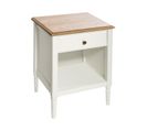 Table D'appoint Table De Chevet 1 Tiroir En Bois Blanc Et Naturel H 48 Cm