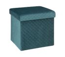 2 En 1 Pouf Et Coffre De Rangement En Velours Bleu 31 X 31 Cm