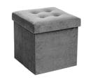 2 En 1 Pouf Pliant Et Coffre De Rangement Velours Gris  38 X 38 Cm