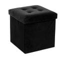 2 En 1 Pouf Pliant Et Coffre De Rangement Velours Noir 38 X 38 Cm