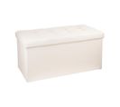 2 En 1 Pouf Pliant Double Et Coffre De Rangement Beige Aspect Lin 76 X H 38 Cm