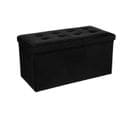 2 En 1 Pouf Pliant Double Et Coffre De Rangement Velours Noir 76 X H 38 Cm