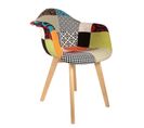 Fauteuil Scandinave Patchwork Pieds Bois - Multicolore