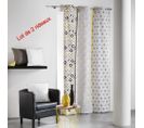 Lot De 2 Rideaux A Oeillets 140 X 240 Cm Coton Imprime Remix Gris/jaune