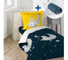 Pack Parure De Couette 140x200 Cm Astronaute + Drap Housse 90x190 Bleu