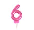 Bougie D'anniversaire Paillette "chiffre 6" 7cm Rose