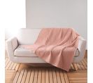 Plaid Gaufrette En Coton Uni Rose 125x150