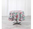 Nappe Antitache Ronde "beauty Jungle" 180cm Blanc et Rose