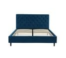 Lit Double Hubert Velours Bleu Matelas 160x200