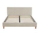 Lit Adulte 140x190 Avec Tête De Lit En Velours Côtelé Beige Et Sommier - Milo