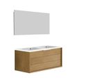 Meuble De Salle De Bain Sorento Couleur Chêne Clair 120 Cm + Plan Double Vasque Style + Miroir Deko