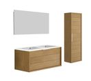 Meuble De Salle De Bain Sorento Couleur Chêne Clair 120cm + Plan Double Vasque Style + Miroir Et