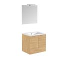 Ensemble Salle De Bain - Meuble Vasque 2 Portes 60x46x55 Cm + Vasque + Miroir 60 Cm