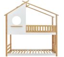 Lit cabane superposé 200x90 avec échelle, lit enfant avec protection antichute en bois de pin, blanc