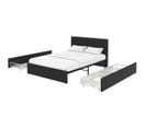 Lit Adulte David - 140 X 190 Cm - 4 Tiroirs - Sommier Inclus - Simili Noir