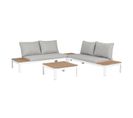 Salon De Jardin Modulable 4 Personnes - En Aluminium Blanc Et Polywood Avec Coussins Gris Santana