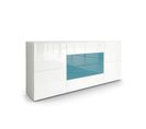 Buffet Moderne Blanc Mat  Et Façades Laquées Blanc Et Turquoise   72 X 166 X 35