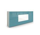 Buffet Moderne  Turquoise Et  Blanc Avec Façades Laquées Et Structure Mat 166 X 72 X 35 Cm