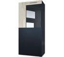 Vitrine  Corps En Noir Mat/façades En Noir Mat Avec Une Bordure En Chêne Brut Mdf