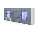 Buffet Design Blanc Mat  Et Gris Laqué Avec LED  Bleu (hxlxp): 72 X 166 X 35