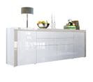 Buffet  Blanc Et Gris Sable Haute Brillance  200 x 72 x 35  Cm