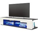 Meuble TV Corps  Noir Mat  Façades En Crème Laquées LED Bleu (lxhxp) : 134 X 29 X 39