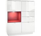 Buffet Intégralement Laqué Blanc Insertion Bordeaux + LED   123 X 103 X 38