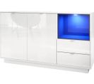 Buffet 153 Cm Laqué Blanc Avec Insertion En Noir + LED 88 X 153 X 38