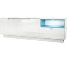 Meuble TV 153 Cm Laqué Blanc Avec Insertion Turquoise + LED (lxhxp) : 153 X 48 X 38