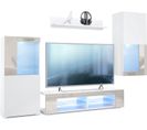 Ensemble De Meubles De Salon En Blanc Et Sable  LEDs Bleus