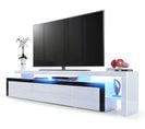 Meuble TV Blanc Et Noir Laqué  227 Cm + LED Rgb  52 X 227 X 35 Cm