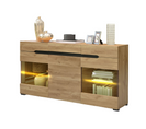 Buffet LED avec 3 portes et 3 tiroirs, Commode moderne pour salon et salle à manger, bois