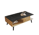 Table basse patchwork couleur bois noir 90x54x40, design bord PVC, motif texturé, élégance