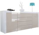 Buffet Blanc Et Façade Gris Sable  Brillant   (hxlxp) :  72 X 167 X 35 Cm