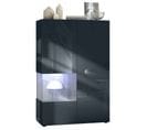 Vitrine Noir Mat Et Brillant Insertion Anthracite  (lxhxp) : 91,5 X 136,5 X 37 Cm + LED Noir