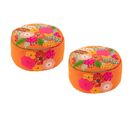 Pouf Rond En Tissu Aux Broderies Florales (lot De 2) - Acapulco