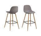 Tabouret De Bar En Tissu Piétement Oblique En Bois (lot De 2) - William