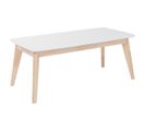 Table Basse Rectangulaire Scandinave Blanc Et Bois Clair Massif L105 Cm Leena