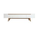 Meuble TV Scandinave Blanc Brillant Et Bois L180 Cm Melka