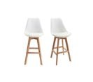 Tabourets De Bar Design Blanc Et Bois H65 Cm (lot De 2) Pauline