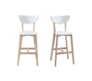 Tabourets De Bar Scandinaves Blanc Et Bois H65 Cm (lot De 2) Leena