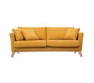 Canapé Scandinave Déhoussable 3 Places En Tissu Effet Velours Jaune Moutarde Et Bois Clair Oslo