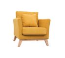 Fauteuil Scandinave Déhoussable En Tissu Effet Velours Jaune Moutarde Et Bois Clair Oslo