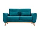 Canapé Scandinave 2 Places En Tissu Velours Bleu Pétrole Et Bois Clair Ektor