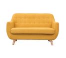 Canapé Scandinave Déhoussable 2 Places En Tissu Effet Velours Jaune Moutarde Et Bois Clair Ynok