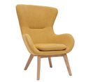 Fauteuil Scandinave En Tissu Effet Velours Jaune Moutarde Et Bois Eskua