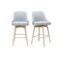 Tabourets De Bar Scandinaves En Tissu Gris Clair Et Bois Hêtre Massif H65 Cm (lot De 2) Hasta