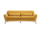 Canapé Scandinave 3 Places En Tissu Effet Velours Jaune Moutarde Et Bois Clair Yoko