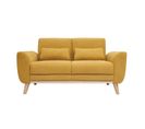 Canapé Scandinave 2 Places En Tissu Effet Velours Jaune Moutarde Et Bois Clair Ektor